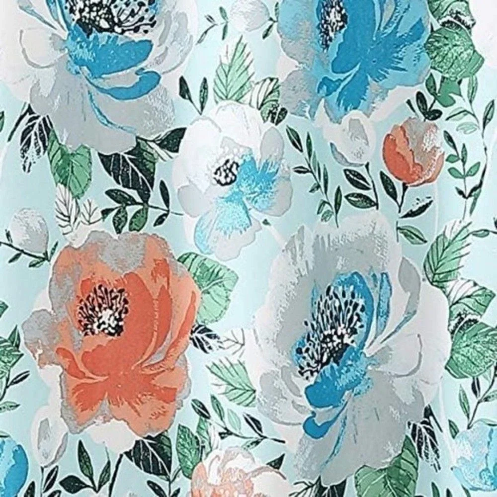 Freshee Floral Shower‎ Curtain Blue Coral Watercolor Antimicrobial Fabric New